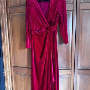 Red Velvet Faux Wrap Maxi Dress - Elegant Women's Evening Dress